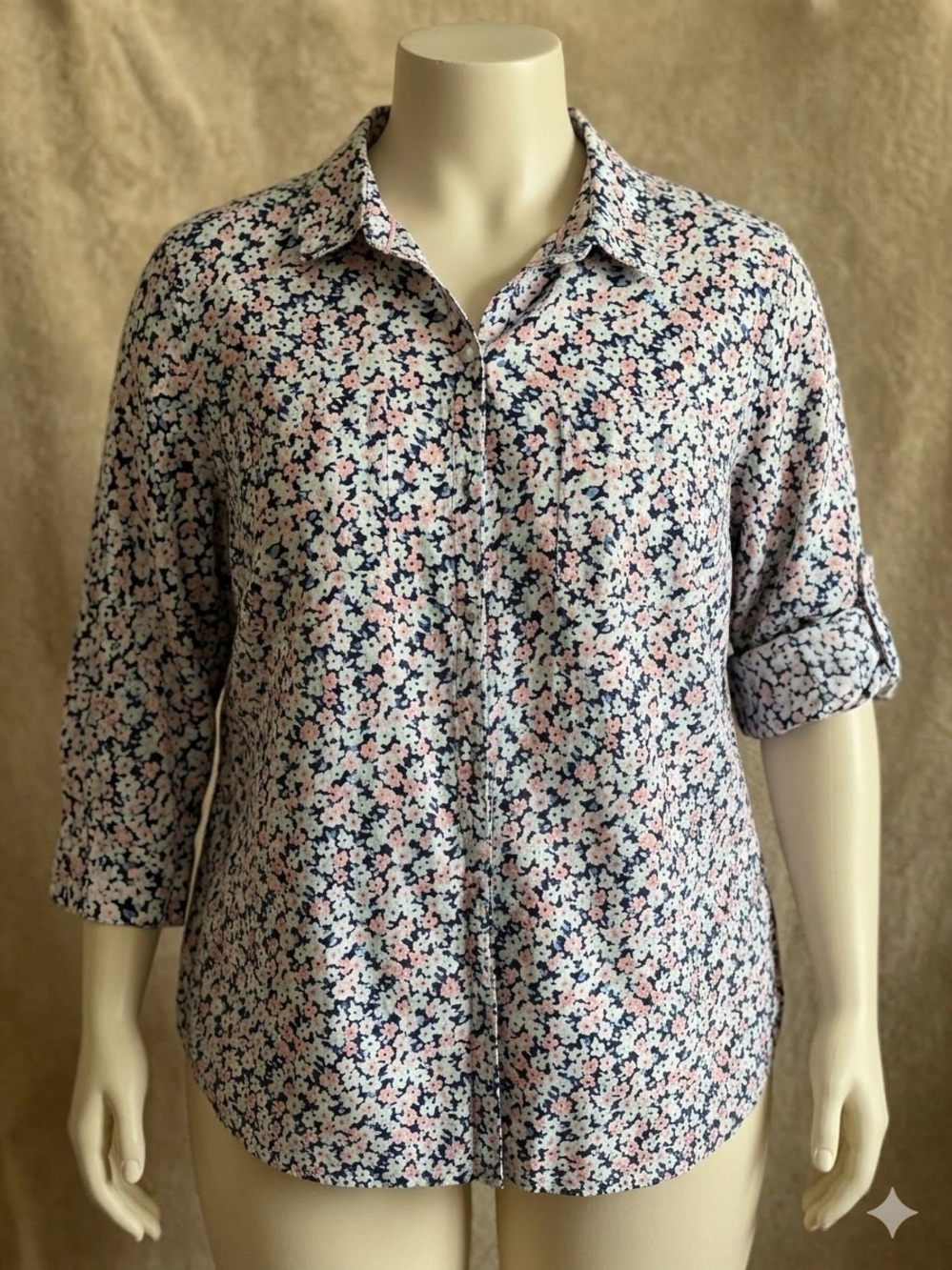 croft & barrow Pink and Navy Floral Button-Down Shirt